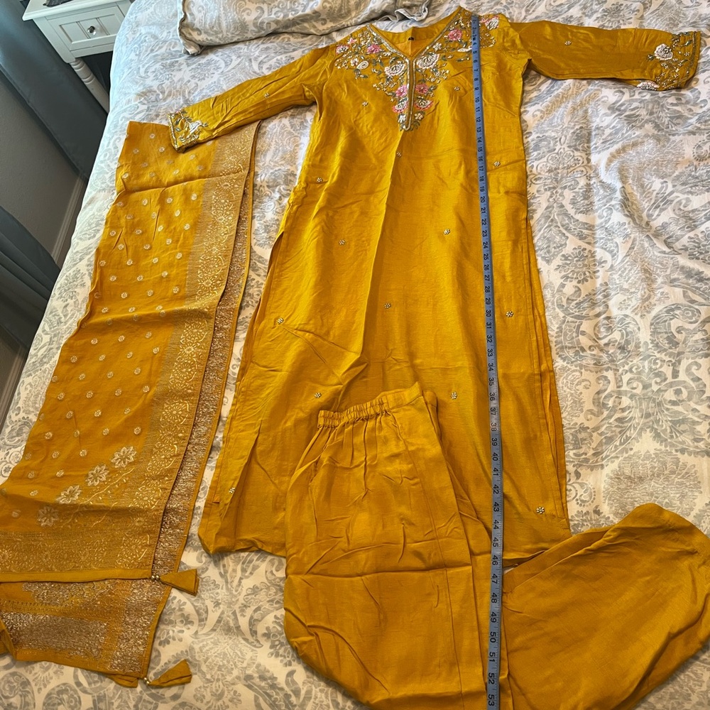 Elegant Mustard Yellow Embroidered Kurta Set